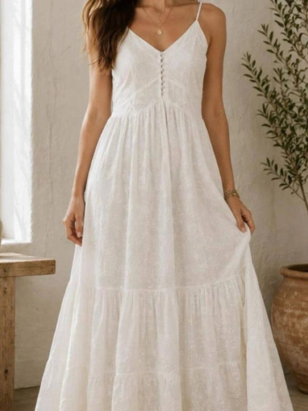 Sundance Embroidered Eyelet Maxi Dress Size M P Cotton Tiered Boho Cottagecore